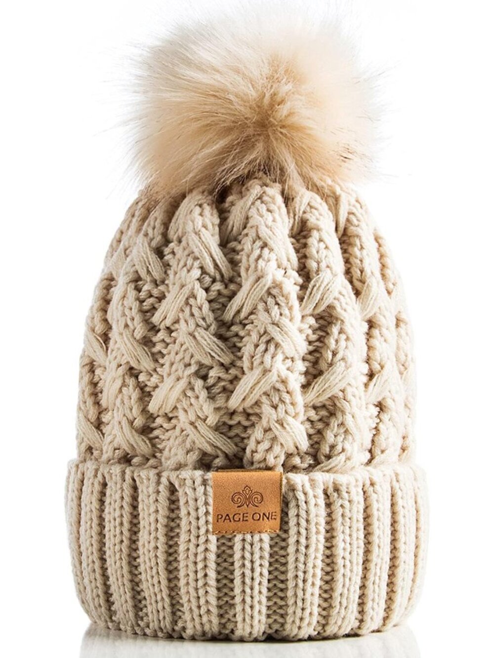 Womens Winter Ribbed Beanie Crossed Cap Chunky Cable Knit Pompom Soft Warm Hat